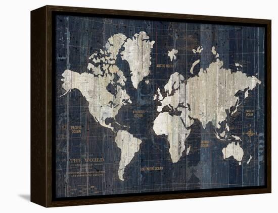 Old World Map Blue v2-Wild Apple Portfolio-Framed Stretched Canvas