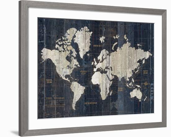 Old World Map Blue v2-Wild Apple Portfolio-Framed Art Print