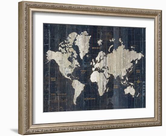 Old World Map Blue v2-Wild Apple Portfolio-Framed Art Print