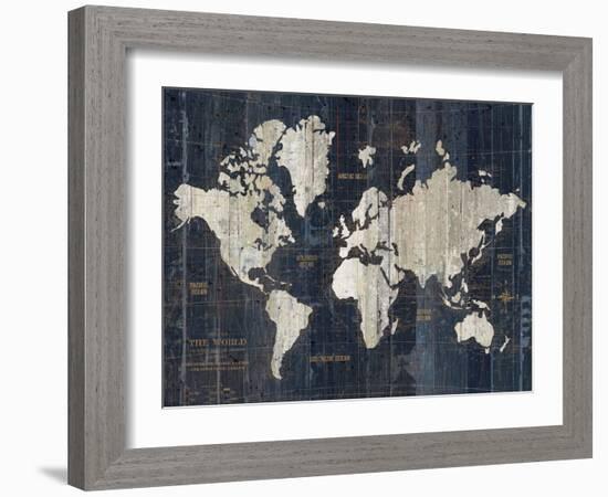 Old World Map Blue v2-Wild Apple Portfolio-Framed Art Print