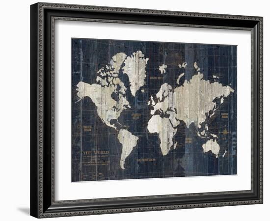 Old World Map Blue v2-Wild Apple Portfolio-Framed Art Print