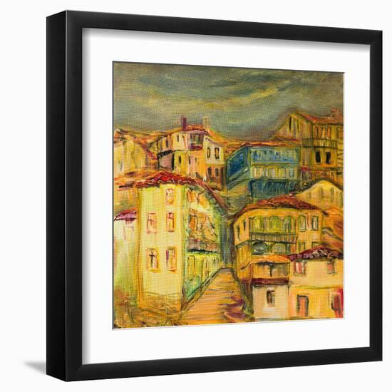 Old Yellow Village Houses-kirilstanchev-Framed Art Print