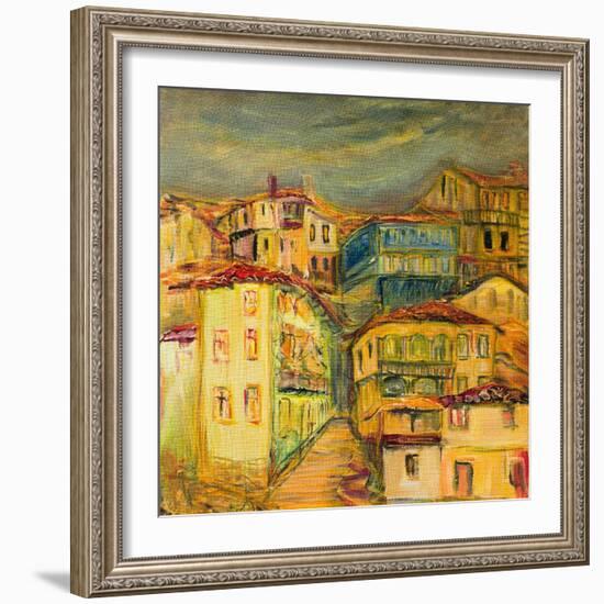 Old Yellow Village Houses-kirilstanchev-Framed Art Print