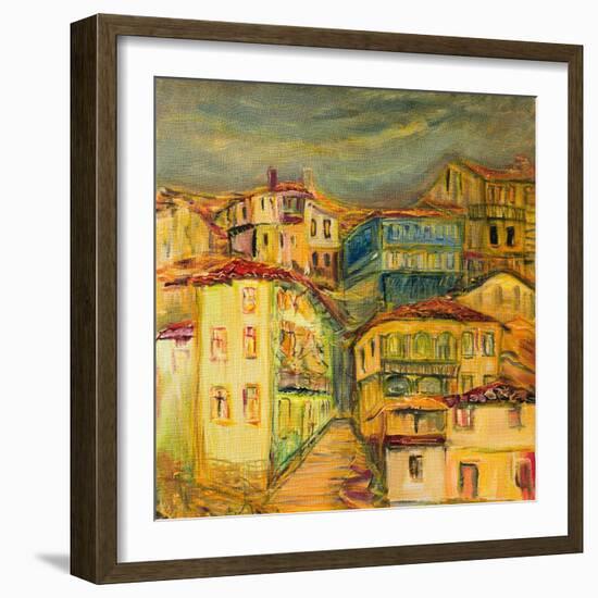 Old Yellow Village Houses-kirilstanchev-Framed Art Print