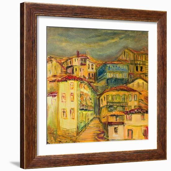 Old Yellow Village Houses-kirilstanchev-Framed Art Print