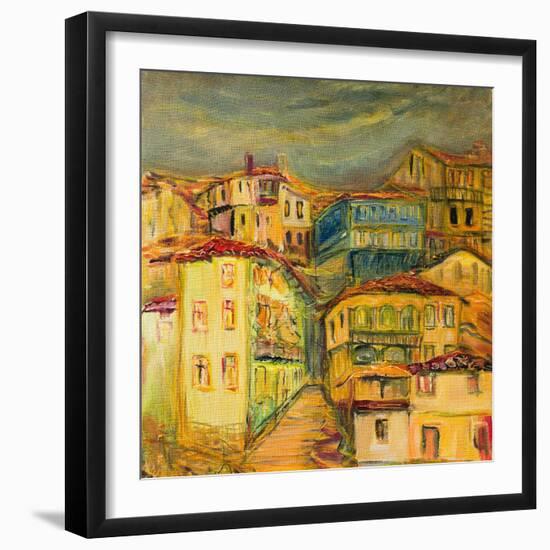 Old Yellow Village Houses-kirilstanchev-Framed Art Print