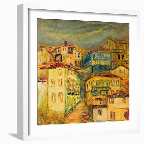 Old Yellow Village Houses-kirilstanchev-Framed Art Print