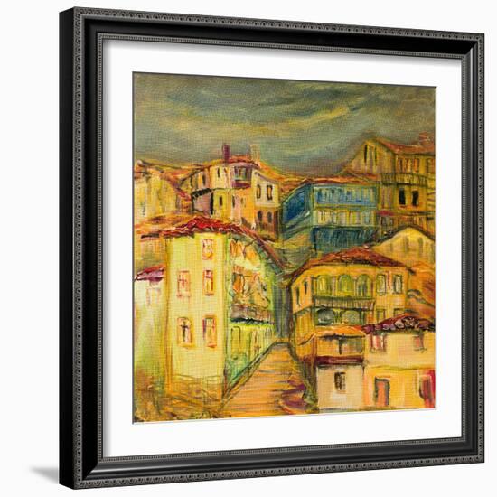 Old Yellow Village Houses-kirilstanchev-Framed Art Print