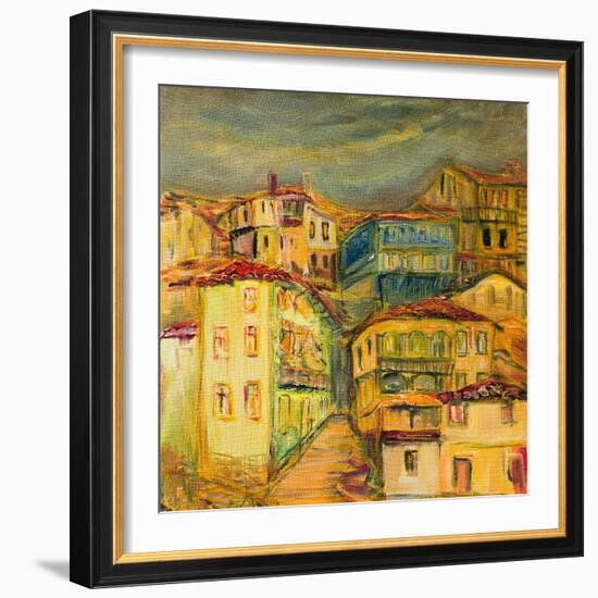 Old Yellow Village Houses-kirilstanchev-Framed Art Print