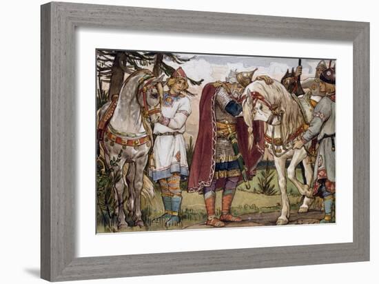Oleg's Farewell to His Horse, from Song of Oleg Wise, Illustration by Vasnetzov Victor-null-Framed Giclee Print