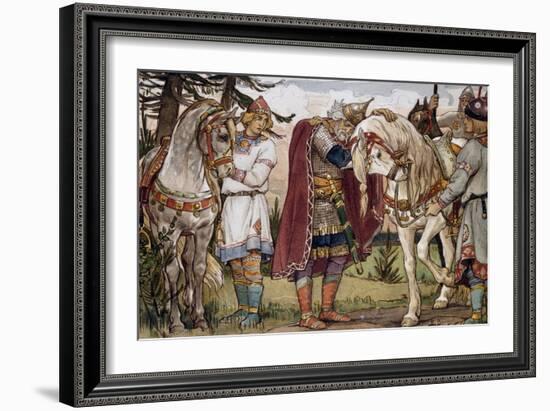 Oleg's Farewell to His Horse, from Song of Oleg Wise, Illustration by Vasnetzov Victor-null-Framed Giclee Print