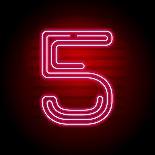 Realistic Red Neon Number. Number with Neon Tube Light on Dark Background. Vector Neon Typeface For-Oleg Vyshnevskyy-Art Print