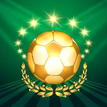 A Golden Soccer Ball with Laurel Wreath Against Shining Stars and Green-Olena Bogadereva-Art Print