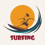 Surfer Rides on a Long Board. Surfing Club Emblem. Isolated on White-Olena Bogadereva-Art Print