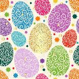 Easter Seamless Pattern with Colorful Painted Eggs Laced (Vector)-Olga Drozdova-Framed Art Print