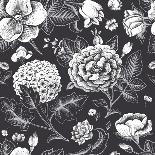 Vivid Victorian Flowers on a Black Background-Olga Korneeva-Art Print
