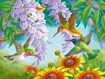 Flowers and Hummingbirds-Olga Kovaleva-Giclee Print