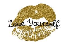 Poster with Gold Glitter Lips Prints on White Background.-Olga Rom-Stretched Canvas