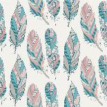 Hand Drawn Pattern with Tribal Feathers-OliaFedorovsky-Art Print