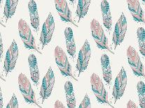 Hand Drawn Pattern with Tribal Feathers-OliaFedorovsky-Art Print