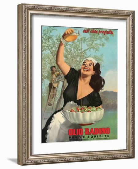 Olio Radino Italian Olive Oil - Pure and Delicious - Vintage Advertising Poster, 1948-Gino Boccasile-Framed Art Print