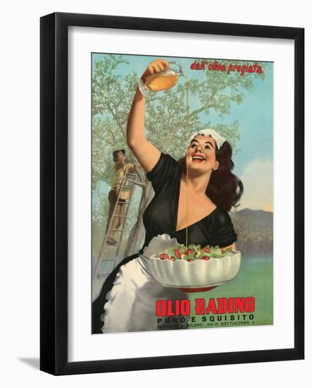Olio Radino Italian Olive Oil - Pure and Delicious - Vintage Advertising Poster, 1948-Gino Boccasile-Framed Art Print