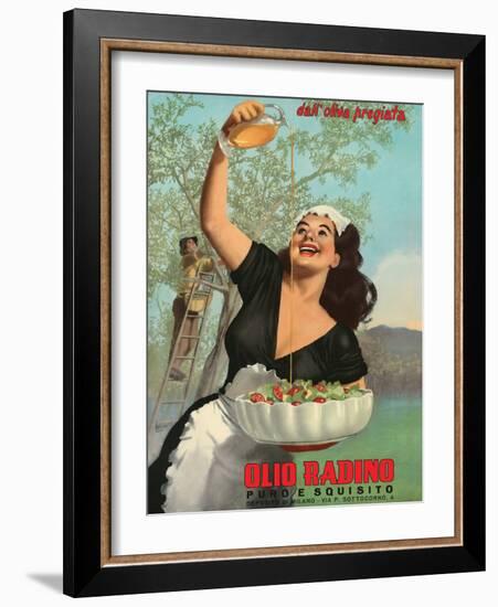 Olio Radino Italian Olive Oil - Pure and Delicious - Vintage Advertising Poster, 1948-Gino Boccasile-Framed Art Print