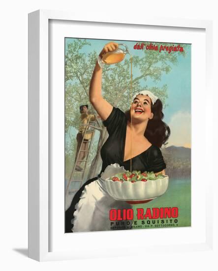 Olio Radino Italian Olive Oil - Pure and Delicious - Vintage Advertising Poster, 1948-Gino Boccasile-Framed Art Print