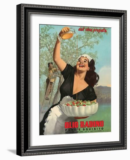 Olio Radino Italian Olive Oil - Pure and Delicious - Vintage Advertising Poster, 1948-Gino Boccasile-Framed Art Print