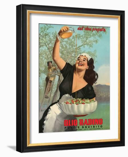 Olio Radino Italian Olive Oil - Pure and Delicious - Vintage Advertising Poster, 1948-Gino Boccasile-Framed Art Print