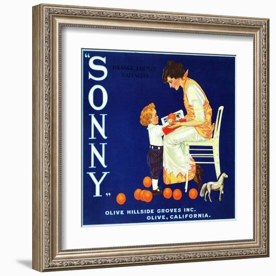 Olive, California, Sonny Brand Citrus Label-Lantern Press-Framed Art Print