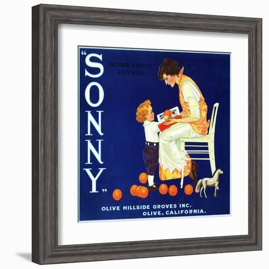 Olive, California, Sonny Brand Citrus Label-Lantern Press-Framed Art Print