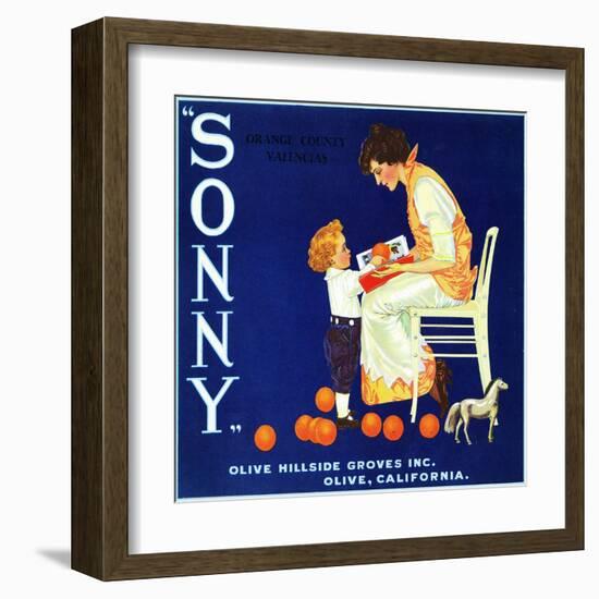 Olive, California, Sonny Brand Citrus Label-Lantern Press-Framed Art Print