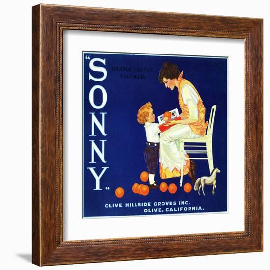 Olive, California, Sonny Brand Citrus Label-Lantern Press-Framed Art Print