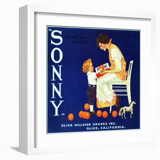 Olive, California, Sonny Brand Citrus Label-Lantern Press-Framed Art Print