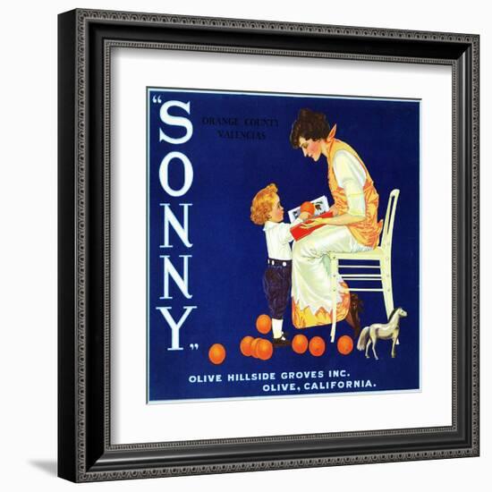 Olive, California, Sonny Brand Citrus Label-Lantern Press-Framed Art Print