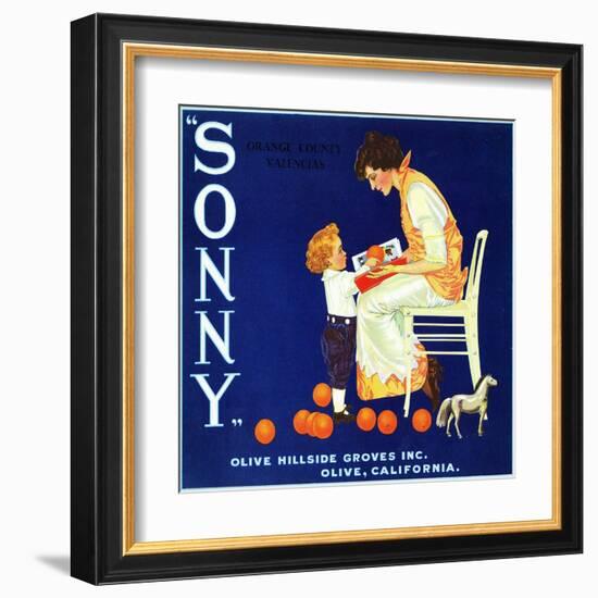 Olive, California, Sonny Brand Citrus Label-Lantern Press-Framed Art Print