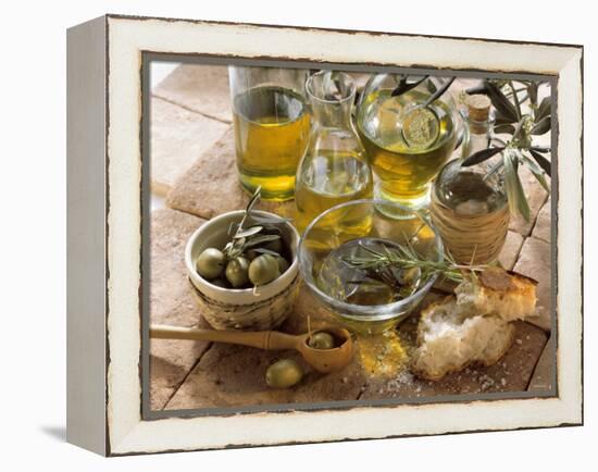 Olive Oil and Olives-null-Framed Premier Image Canvas