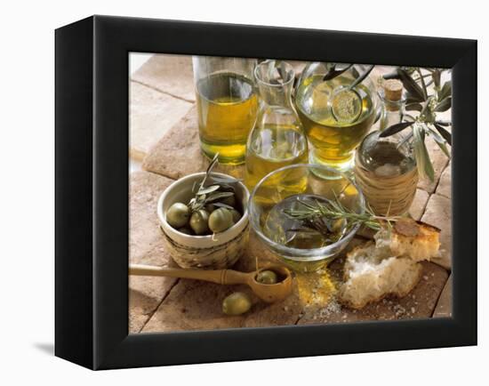 Olive Oil and Olives-null-Framed Premier Image Canvas