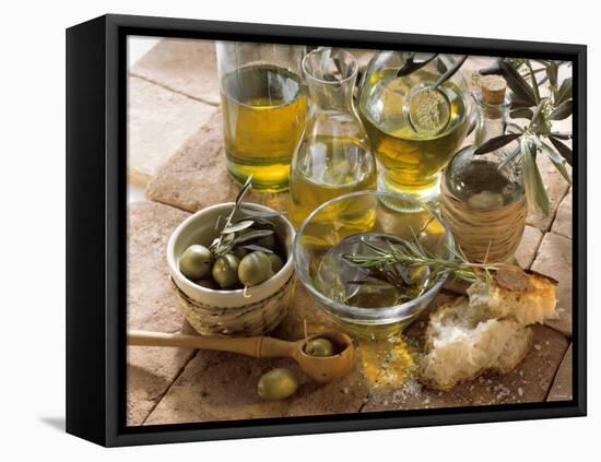 Olive Oil and Olives-null-Framed Premier Image Canvas