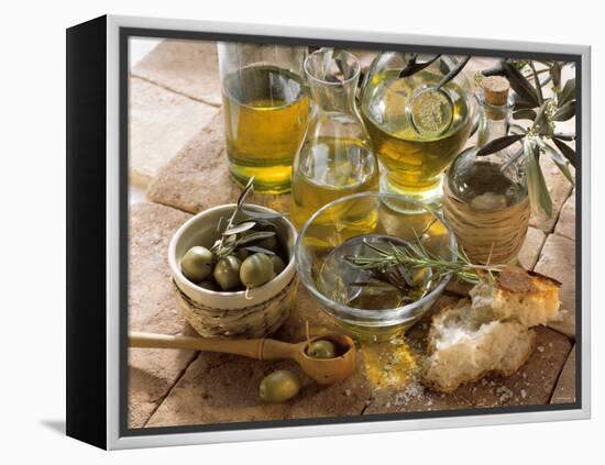 Olive Oil and Olives-null-Framed Premier Image Canvas