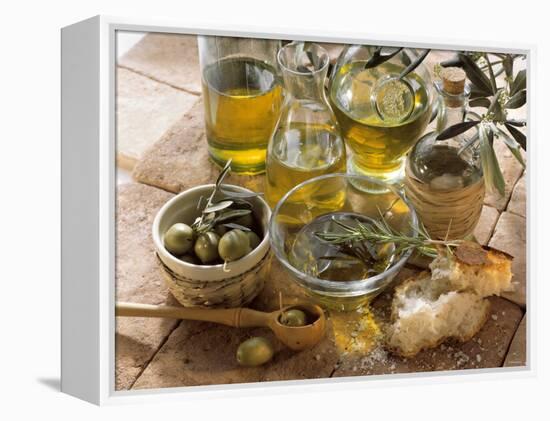 Olive Oil and Olives-null-Framed Premier Image Canvas