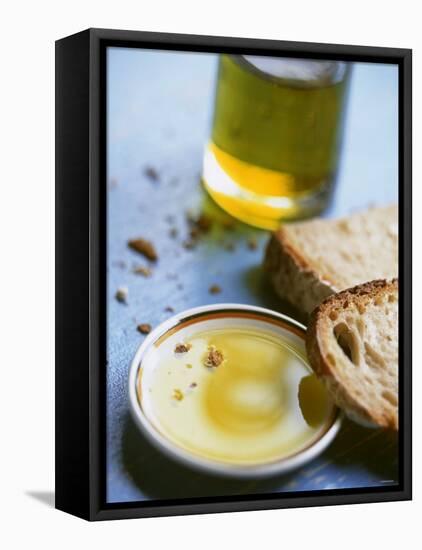 Olive Oil on Plate with Slices of Bread & Olive Oil Bottle-Joerg Lehmann-Framed Premier Image Canvas