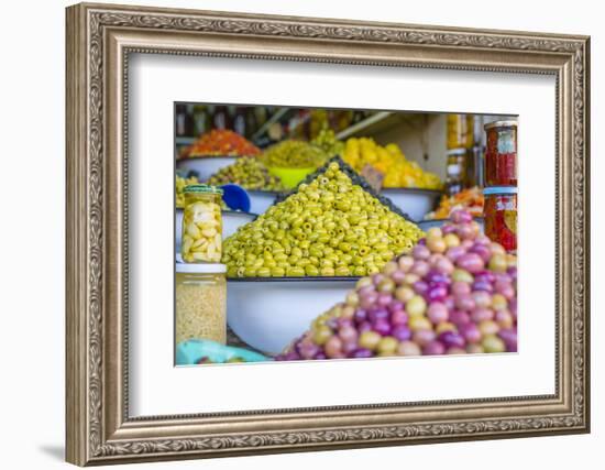 Olive Stall in the Place Djemaa El Fna in the Medina of Marrakech, Morocco, North Africa, Africa-Andrew Sproule-Framed Photographic Print