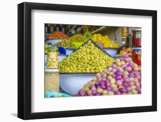 Olive Stall in the Place Djemaa El Fna in the Medina of Marrakech, Morocco, North Africa, Africa-Andrew Sproule-Framed Photographic Print