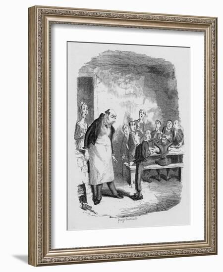 Oliver Asking for More, from 'The Adventures of Oliver Twist' by Charles Dickens-George Cruikshank-Framed Giclee Print