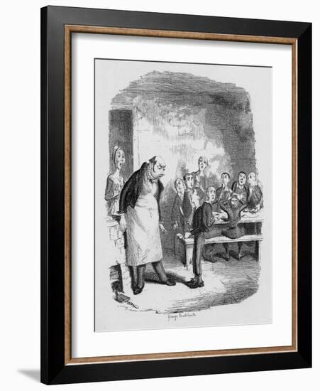 Oliver Asking for More, from 'The Adventures of Oliver Twist' by Charles Dickens-George Cruikshank-Framed Giclee Print