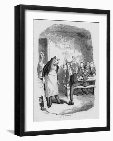 Oliver Asking for More, from 'The Adventures of Oliver Twist' by Charles Dickens-George Cruikshank-Framed Giclee Print