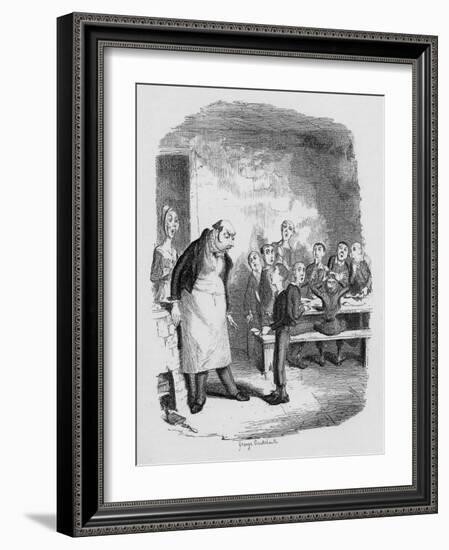 Oliver Asking for More, from 'The Adventures of Oliver Twist' by Charles Dickens-George Cruikshank-Framed Giclee Print