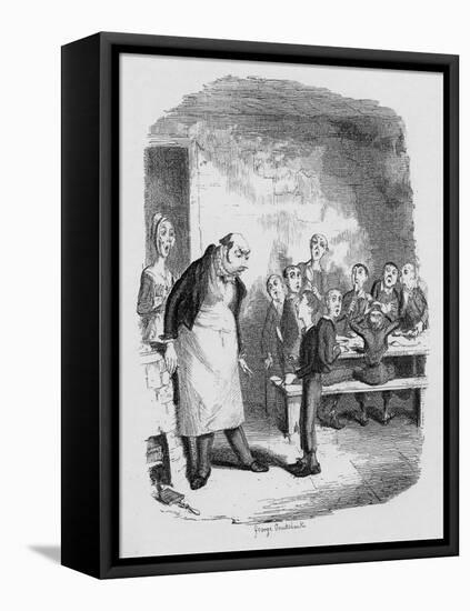 Oliver Asking for More, from 'The Adventures of Oliver Twist' by Charles Dickens-George Cruikshank-Framed Premier Image Canvas